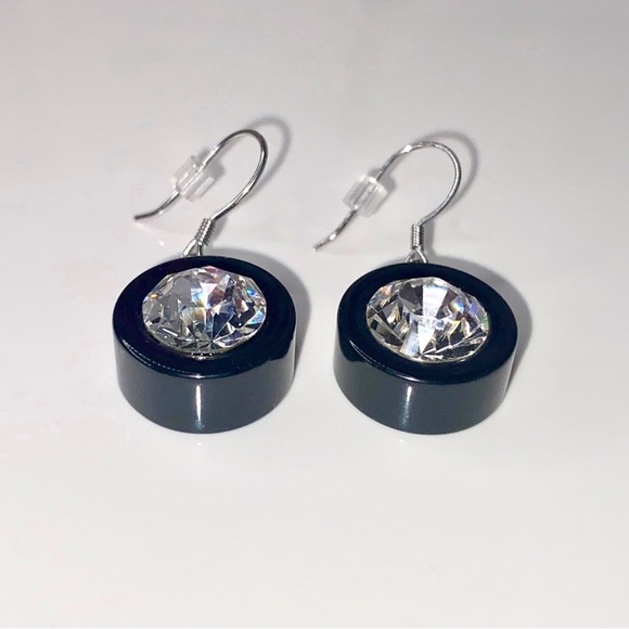 Women’s Crystal Earrings, Black Acrylic, Dangle Drop Earrings, Statement Earring - Picture 8 of 11
